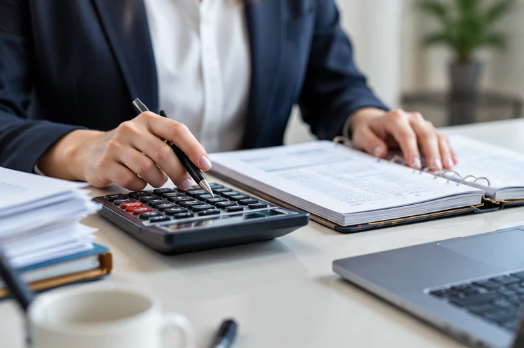 Photorealistic illustration of bookkeeping services in a professional setting
